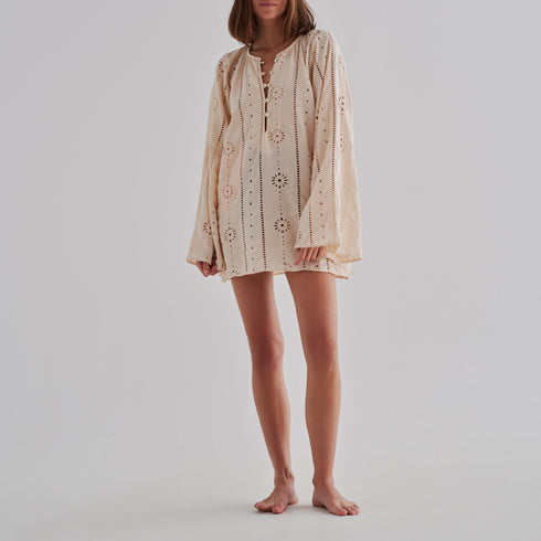 Lisa Cotton Eyelet Maxi Shirt / Beige